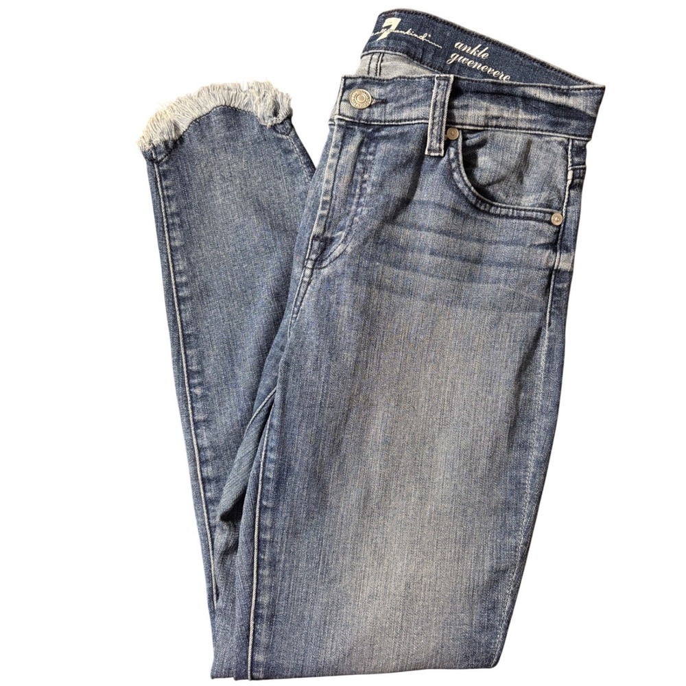7 For All Mankind Ankle Gwenevere Skinny Distressed Blue Wash Size 26‎ Raw Hem